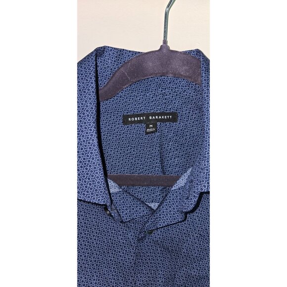 Robert Barakett Mens Long Sleeve Button-Down Shirt Size M Blue Microprint 100% C - Picture 3 of 9